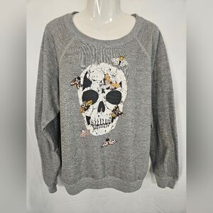 Wildfox Gray Skull Butterfly Sweatshirt | Made in USA Medium Raglan Pullover